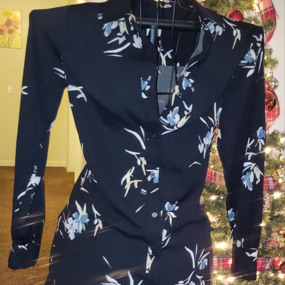 A NEW DAY Black Floral Button-down Dress